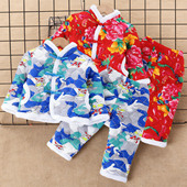 宝宝棉服套装 一岁男宝男童中国风红色过年衣服战袍穿搭马年拜年服