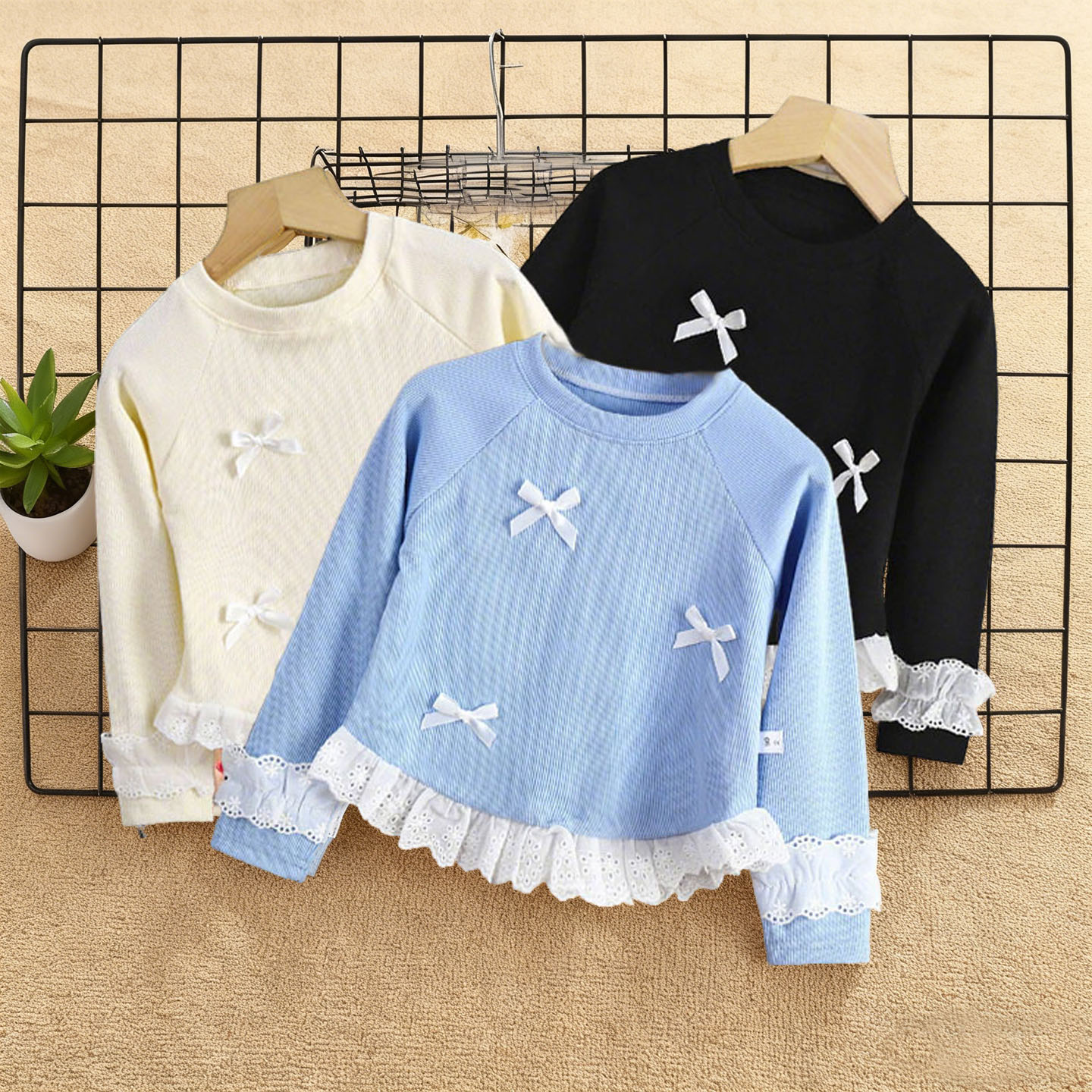 新品秒杀德绒长袖T恤蝴蝶结可爱