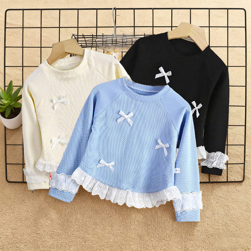 新品秒杀德绒长袖T恤蝴蝶结可爱