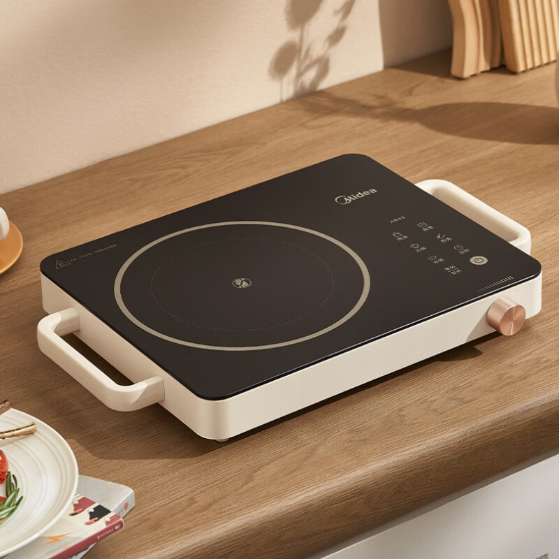 美的电陶炉家用大功率双环大火力火锅不挑锅电磁炉MC-HW2210 杏色