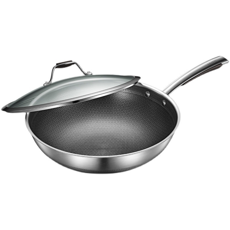 美的MP-CJ32Wok502 炒锅不粘锅家用316不锈钢燃气电磁炉通用32CM