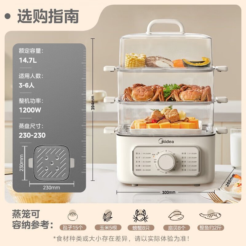 美的家用电蒸锅炖蒸煮一体四层大容量多用途锅蒸包子ZGE2323Z03X,厨房电器,电蒸锅/台式电蒸箱/肠粉机,淘宝优惠券,粉丝福利购,淘宝优惠卷