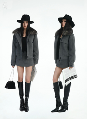 限量Dailyshero*grey tone 90白鹅绒&羊毛大毛领外套&羊毛裙裤