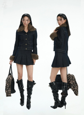 限量Dailyshero*denim suit100%棉中古原牛外套&工字褶原牛半裙