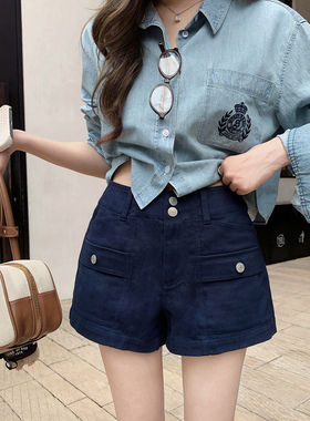 现货【Bella街区】玩味野心家—自带腔调feel口袋藏蓝色工装短裤