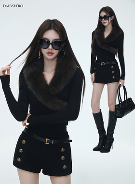 Dailyshero*古早vintage 100%羊毛”高定浮雕扣“比例感毛呢短裤