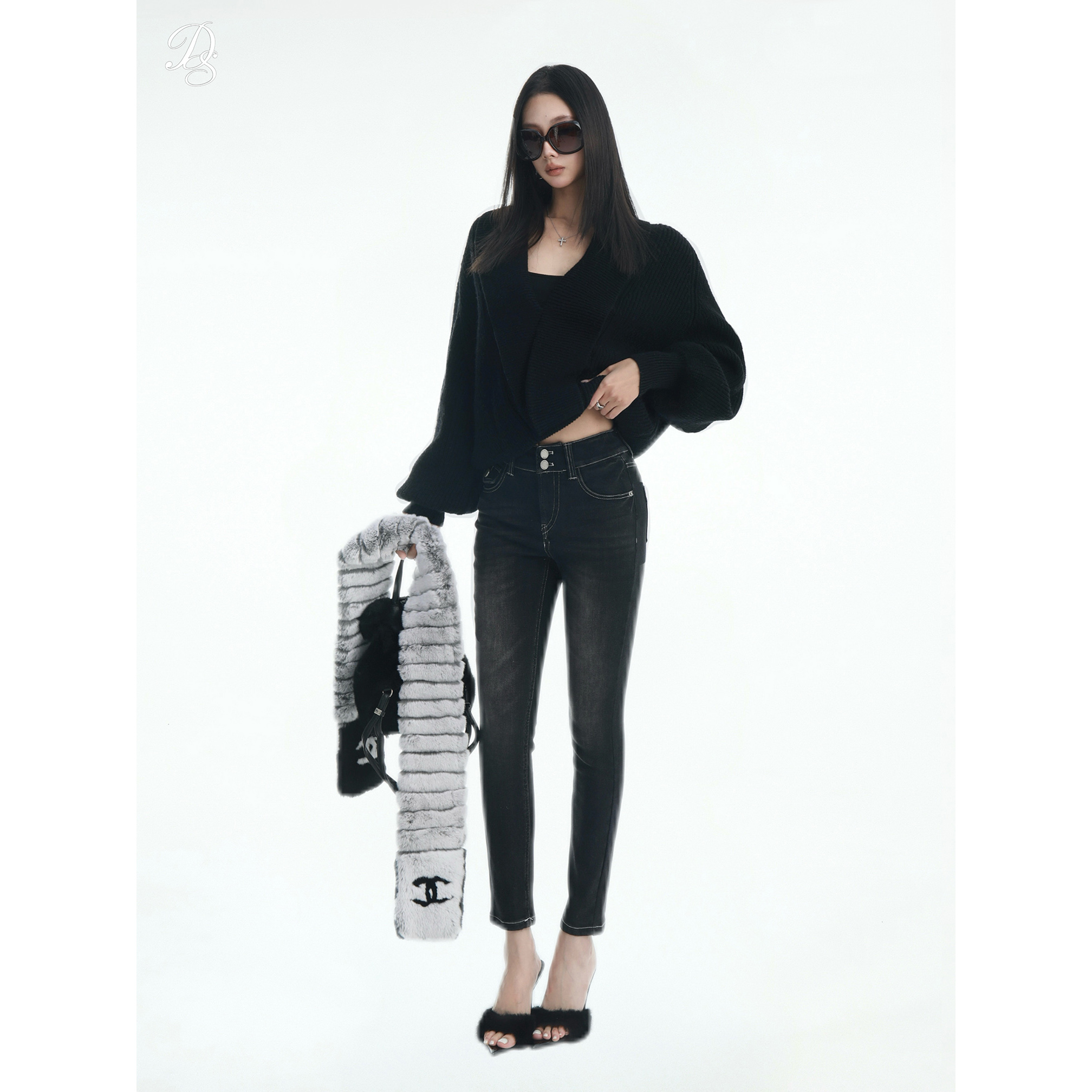 Dailyshero*高光水洗版！“双排扣”抓绒明线小脚牛仔裤