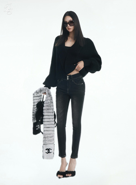 Dailyshero*高光水洗版！“双排扣”抓绒明线小脚牛仔裤