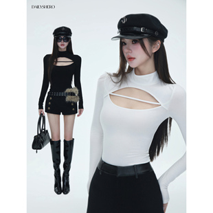 Dailyshero*Curve轮廓T——240g漫画腰!高弹半高领镂空长袖上衣