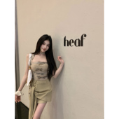 jue美蝴蝶印花挂脖抹胸上衣 限量 蝴蝶岛屿 飘带半裙