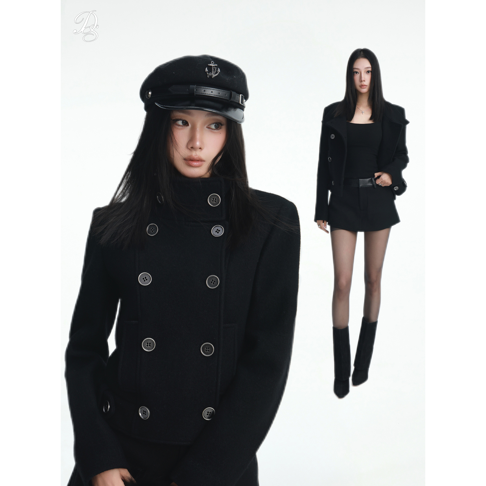 限量Dailyshero*英剧冷都女 100羊毛”高定双排扣“中古毛呢外套