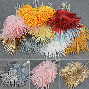 仿真棕榈叶红色金雨叶扇葵树叶蒲葵扇叶单支插花婚庆吊顶装饰假花