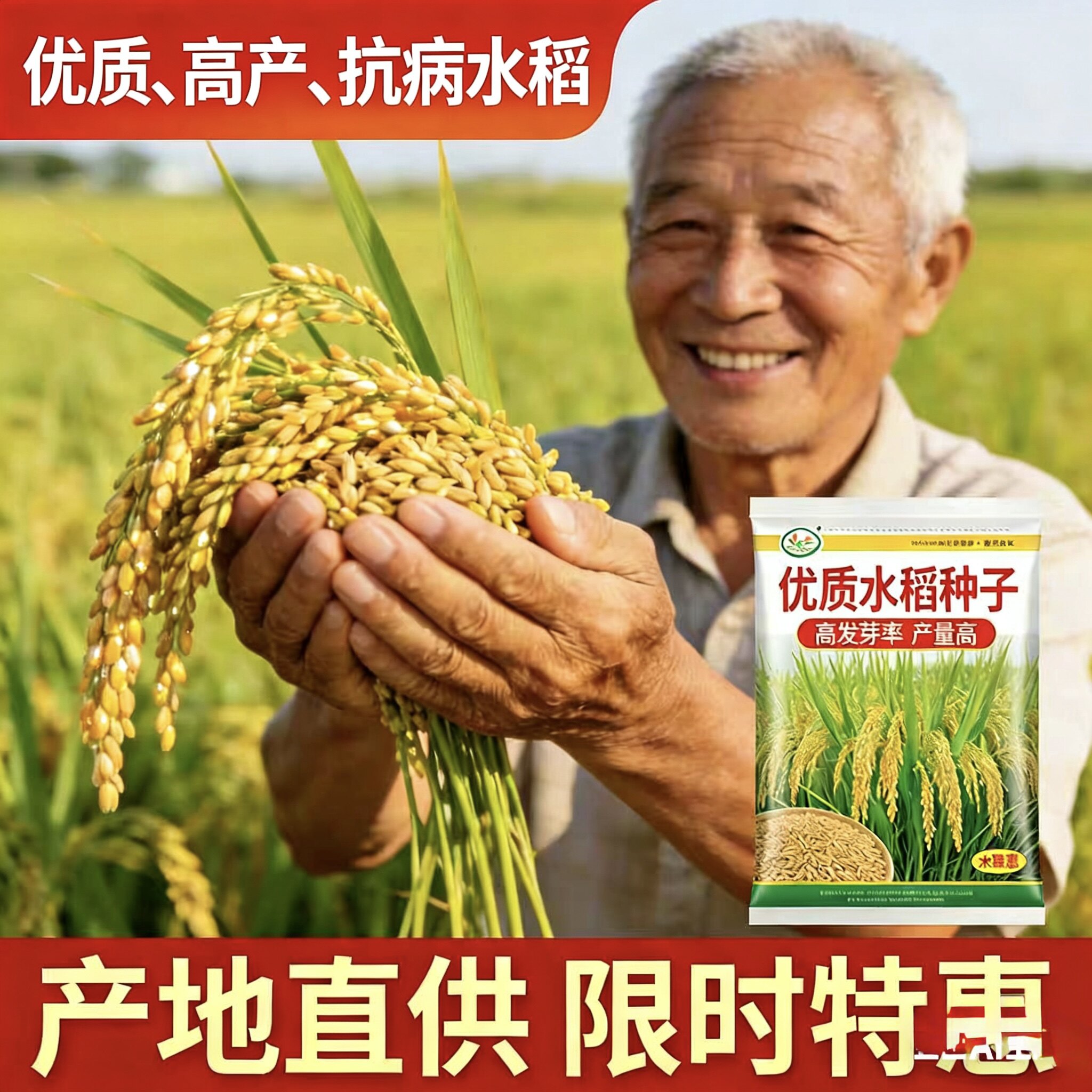 水稻种子两系杂交国审高产籼米稻家庭园艺种子