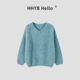 韩系设计感宽松慵懒风灯笼袖 HHYB别来无恙 2025秋季 v领毛衣M1375