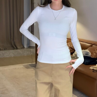 HHYB别来无恙 圆领基础修身显瘦正肩长袖T恤女秋内搭打底上衣7778