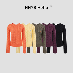 长袖 HHYB别来无恙 女2025新款 显瘦针织衫 毛衣上衣HM1458 圆领修身