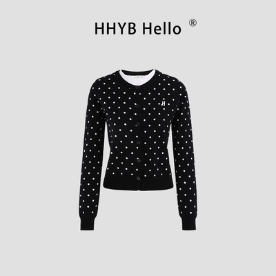 HHYB别来无恙 波点圆领假两件针织衫2025新款女显瘦毛衣外套M1485