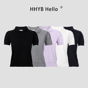 HHYB别来无恙2025夏季新款气质高级感娃娃领短袖针织T恤上衣M1193