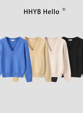 HHYB别来无恙 宽松慵懒风套头V领毛衣女2025新款针织衫上衣M1247