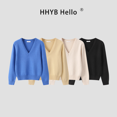 HHYB别来无恙 宽松慵懒风套头V领毛衣女2025新款针织衫上衣M1247