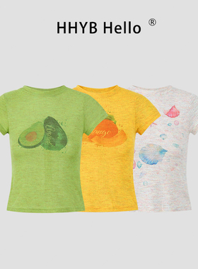 HHYB别来无恙 绝美T恤彩色印花上衣女2025新款百搭显瘦上衣H10076