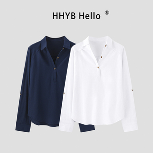 HHYB别来无恙 2025纯棉减龄洋气宽松通勤纽扣长袖套头衬衫Q252072