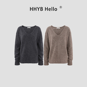 HHYB别来无恙 复古简约V领针织上衣宽松慵懒软糯单穿毛衣女M1693