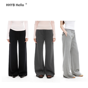 HHYB别来无恙 磨毛宽腰头抽绳休闲卫裤拖地直筒拖地长裤Q244278