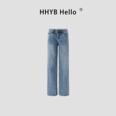 HHYB别来无恙 Q254220 2025复古浅蓝水洗做旧中低腰宽松直筒牛仔裤