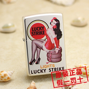 正品ZIPPO芝宝防风打火机 镀银彩印 好彩女郎红衣美女 水晶盒包装
