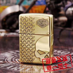 正品ZIPPO打火机204b/168盔甲纯铜环绕凸刻哈雷戴维森HD 骷髅踏板