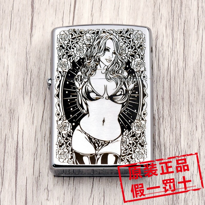 zippo拉丝五面雕刻美女打火机