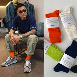 余文乐六叔同款 袜子男潮流中筒袜白色粗线高帮袜男运动长袜潮牌袜