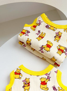 小熊维尼皮杰猪宠物家居服纯棉柔软猫狗通用黄色