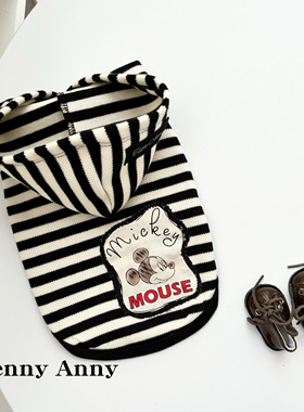 米奇米妮唐老鸭布贴条纹连帽卫衣外套新款宠物衣服