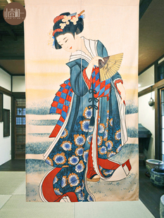 饰门帘定制日式 仕女图装 暖帘餐厅包间布帘和风布艺隔断帘子免打孔