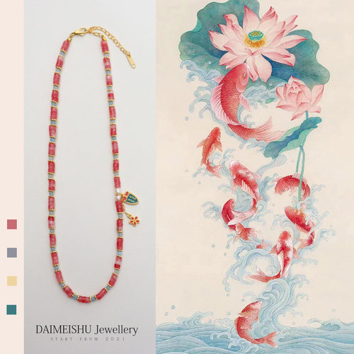 新中式天然石花朵国风女士项链