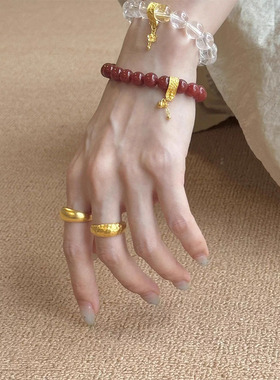 古法锤纹戒指复古极简风时尚叠戴