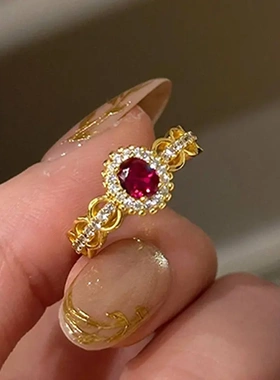 爆款红宝满钻戒指时尚高颜值