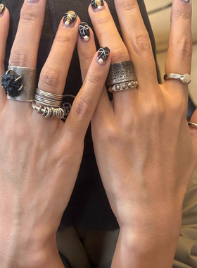 韩系风戒指女叠戴宽口素圈指环