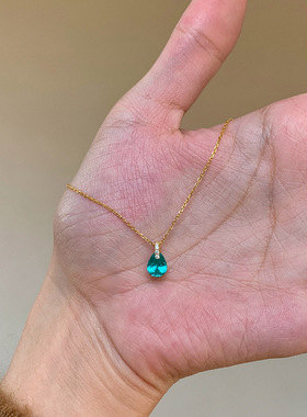 蓝水滴极细项链女日系精致毛衣链