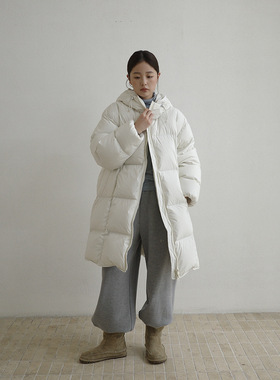 EVERTRUE 90白鸭绒连帽羽绒服女保暖冬季韩版中长款外套