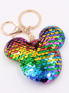 米奇头亮片钥匙扣挂件 鱼鳞反光米老鼠卡通女士包包挂件赠品包邮