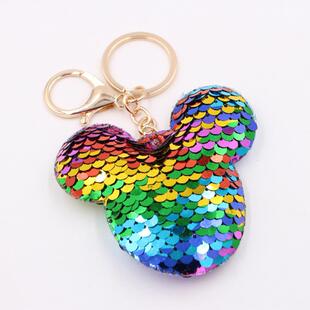 米奇头亮片钥匙扣挂件 鱼鳞反光米老鼠卡通女士包包挂件赠品包邮