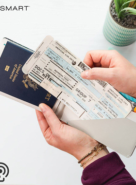 Keysmart护照夹旅行机票收纳包RFID防盗刷卡包皮革证件包带笔钱包