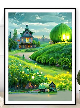 新款正品DMC十字绣客厅卧室餐厅玄关竖唯美风景画绿色田野小屋