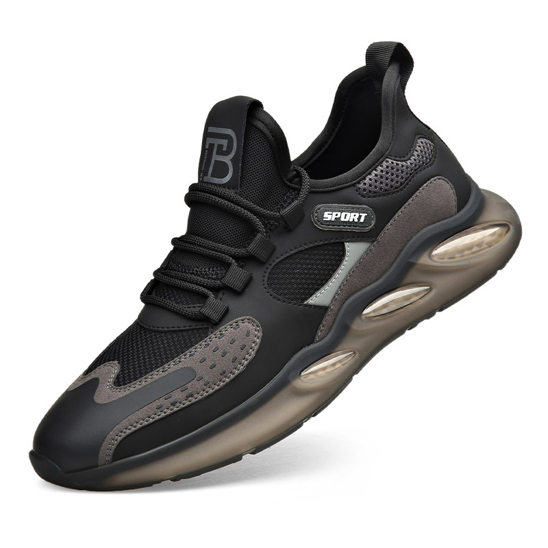 超纤皮网面透气运动休闲鞋男士爆米花鞋底跑步鞋软底时尚健身鞋子