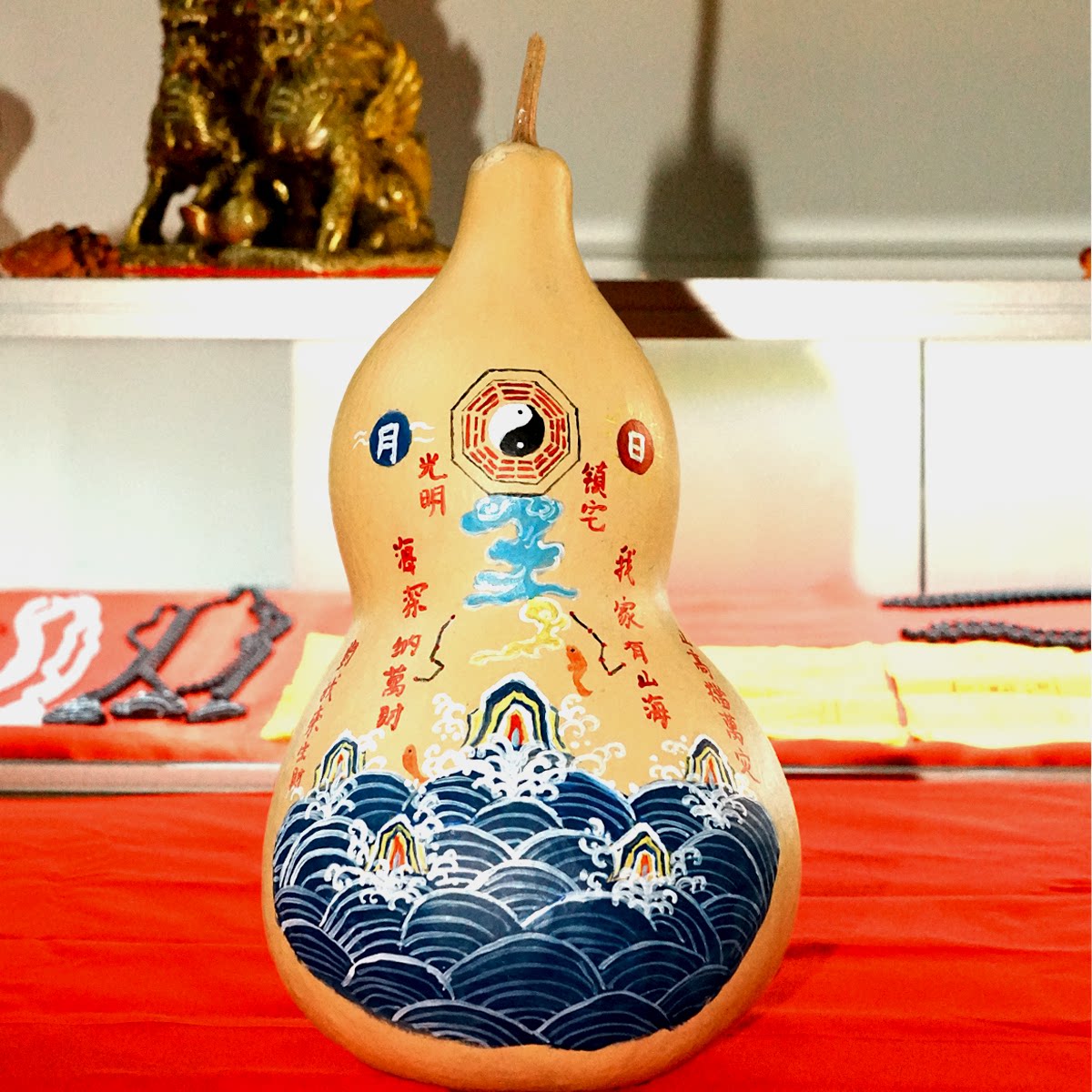 天然葫芦摆件招财镇宅葫芦五路财源四方贵人手工烙画客厅文玩摆件