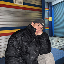 物空宋松 冬季潮男黑迷彩暗纹加厚保暖面包服外套棉衣棉服雪山服