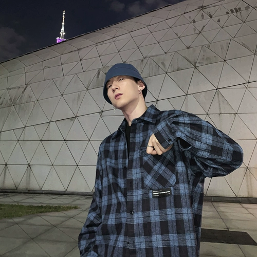 Tide, синяя рубашка, в корейском стиле, оверсайз